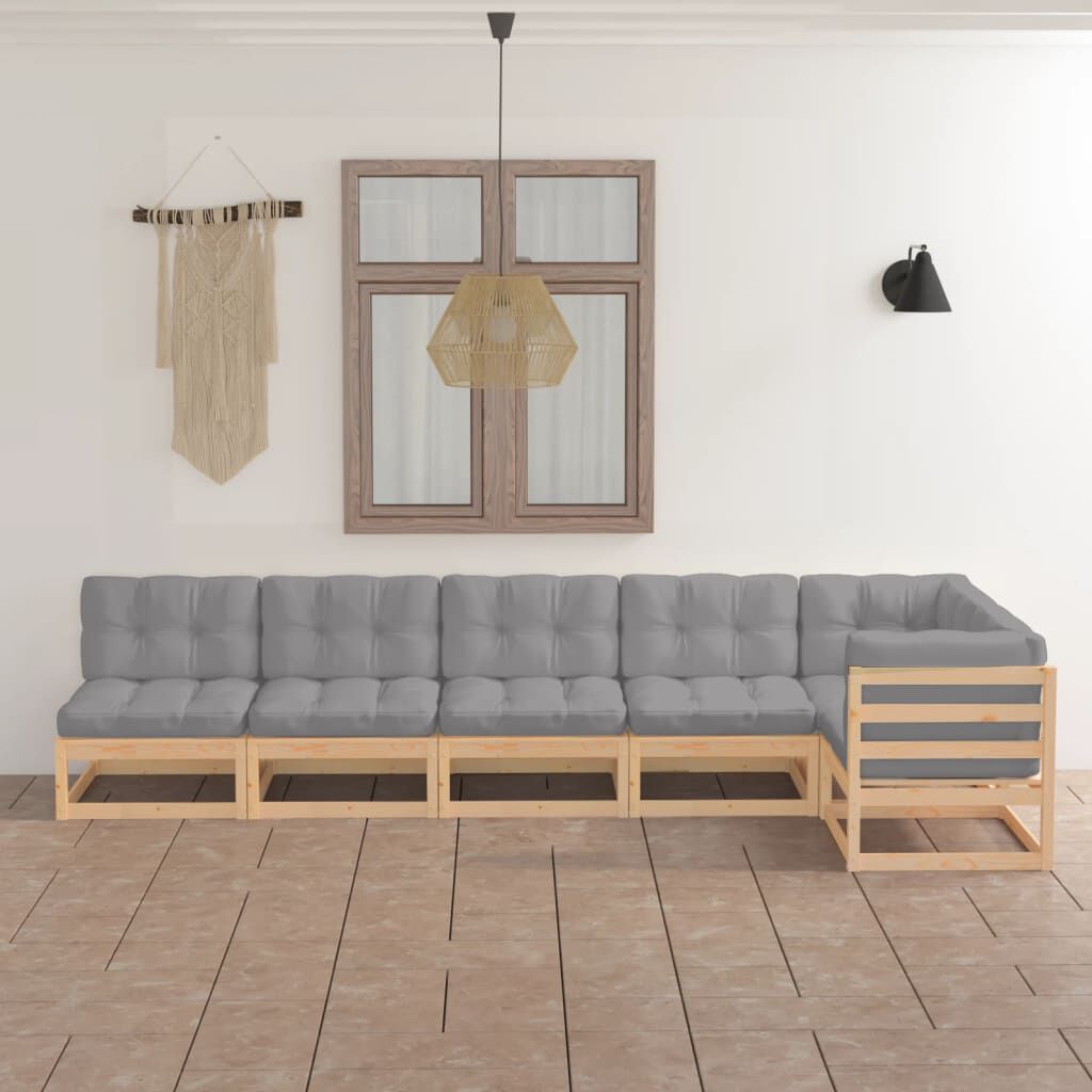 vidaXL 6 Piece Garden Lounge Set with Cushions Solid Pinewood