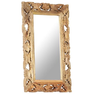 vidaXL Hand Carved Mirror Brown 80x50 cm Solid Mango Wood