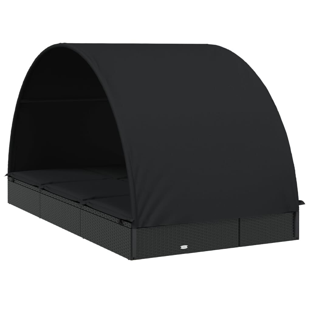 vidaXL 2-Person Sunbed with Round Roof Black 211x112x140 cm Poly Rattan