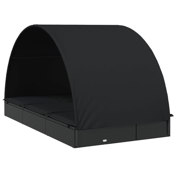 vidaXL 2-Person Sunbed with Round Roof Black 211x112x140 cm Poly Rattan