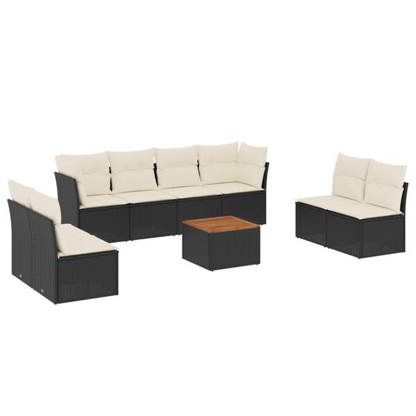 vidaXL 9 Piece Garden Sofa Set with Cushions Black Poly Rattan