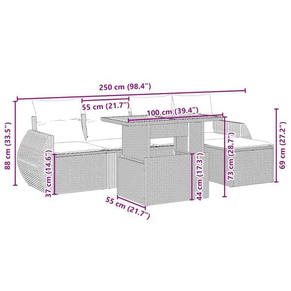 vidaXL 6 Piece Garden Sofa Set with Cushions Beige Poly Rattan