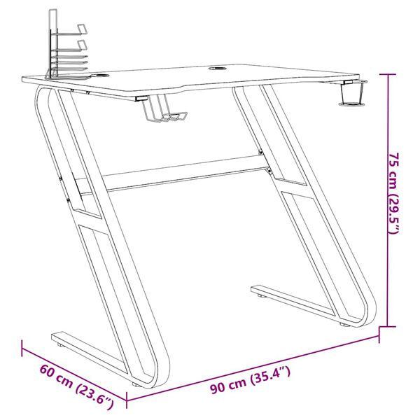 vidaXL Gaming Desk with ZZ Shape Legs Black 90x60x75 cm
