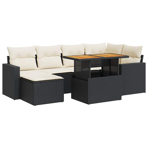 vidaXL 7 Piece Garden Sofa Set with Cushions Black Poly Rattan
