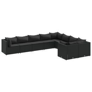 vidaXL 9 Piece Garden Sofa Set with Cushions Black Poly Rattan