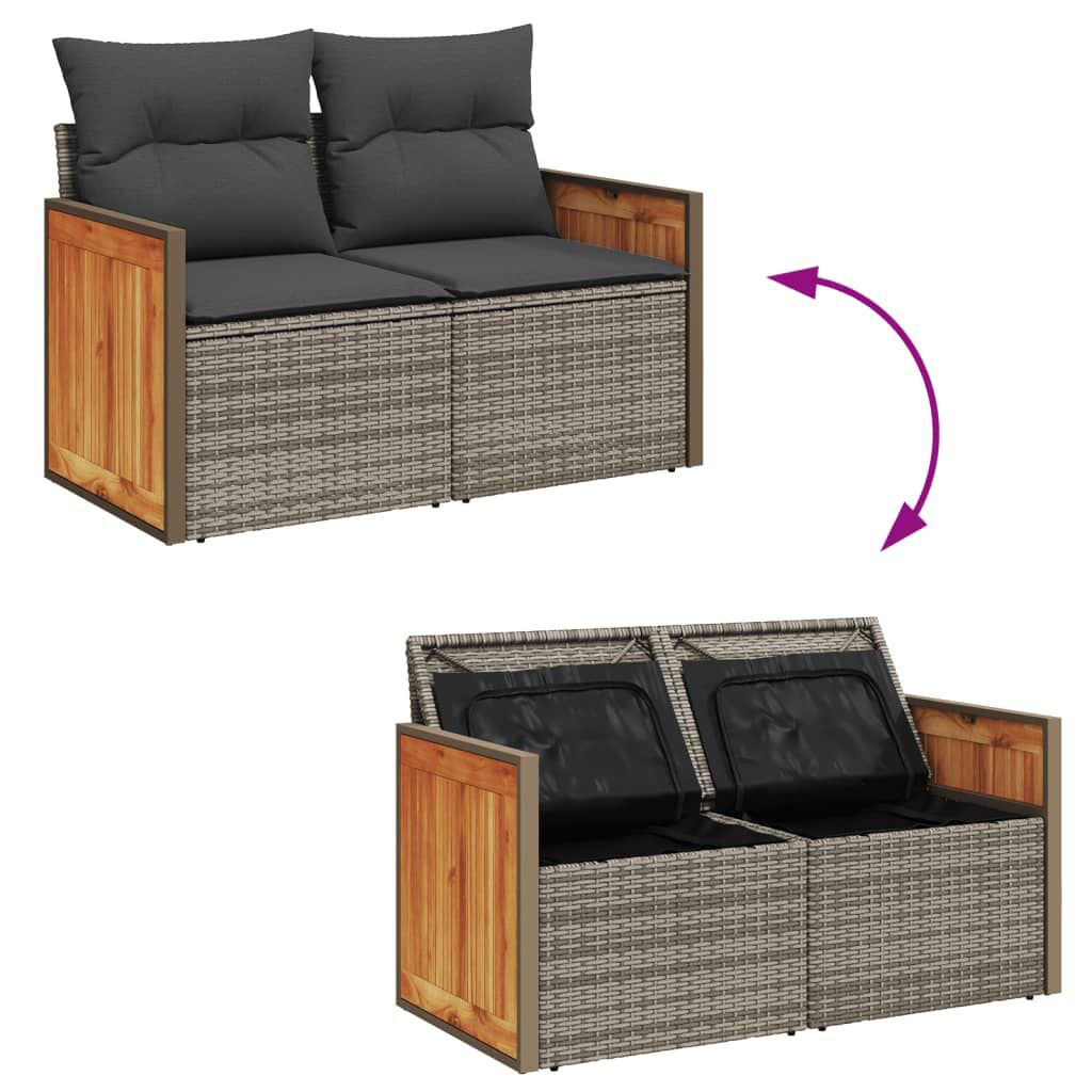 vidaXL Garden Sofa with Cushions 2-Seater Grey Poly Rattan