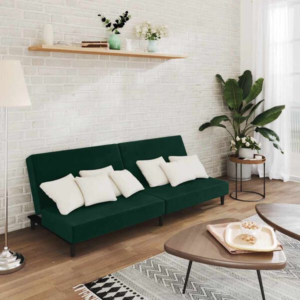 vidaXL 2-Seater Sofa Bed Dark Green Velvet