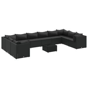 vidaXL 11 Piece Garden Lounge Set with Cushions Black Poly Rattan