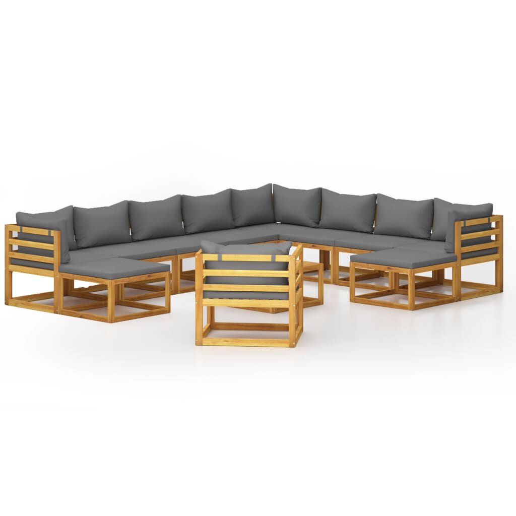 vidaXL 12 Piece Garden Lounge Set with Cushion Solid Acacia Wood