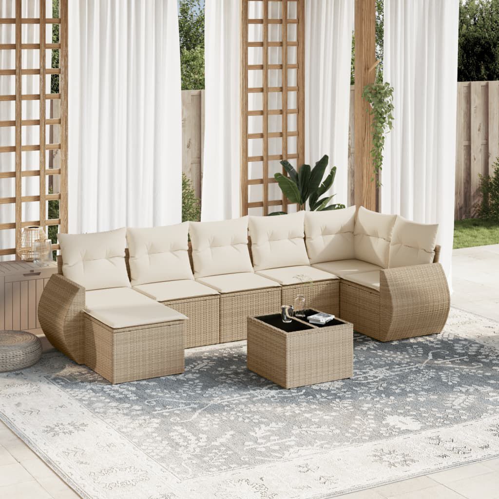vidaXL 8 Piece Garden Sofa Set with Cushions Beige Poly Rattan