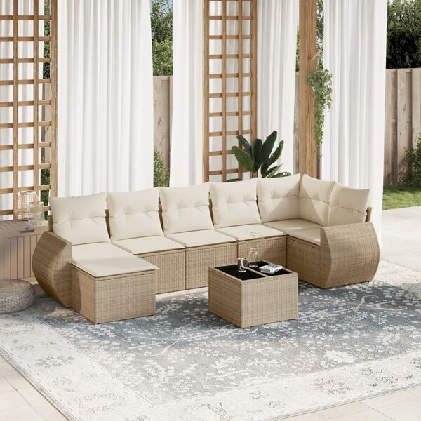 vidaXL 8 Piece Garden Sofa Set with Cushions Beige Poly Rattan