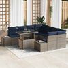 vidaXL Garden Sofa Set with Cushion 9 pcs Grey and Navy Poly Rattan