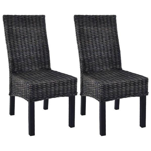 vidaXL Dining Chairs 2 pcs Black Kubu Rattan and Mahogany Wood