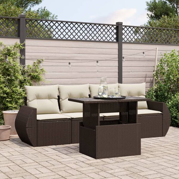 vidaXL 5 Piece Garden Sofa Set with Cushions Brown Poly Rattan