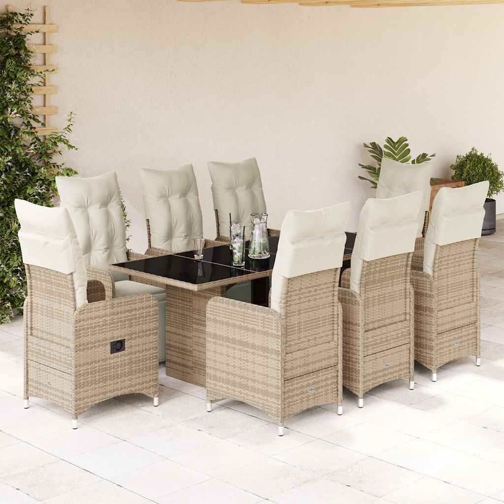 vidaXL 9 Piece Garden Bistro Set with Cushions Brown Poly Rattan