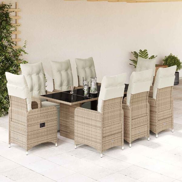 vidaXL 9 Piece Garden Bistro Set with Cushions Brown Poly Rattan