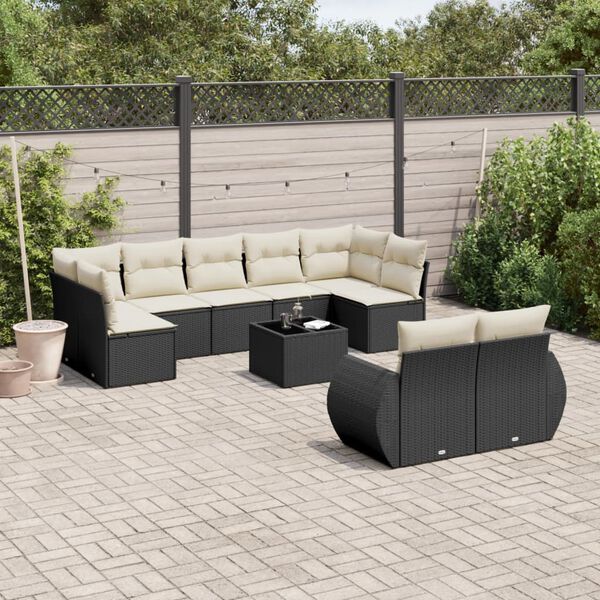 vidaXL 10 Piece Garden Sofa Set with Cushions Black Poly Rattan