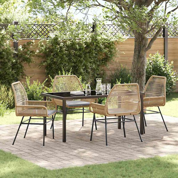 vidaXL Garden Dining Set with Cushion 5 pcs Brown Poly Rattan