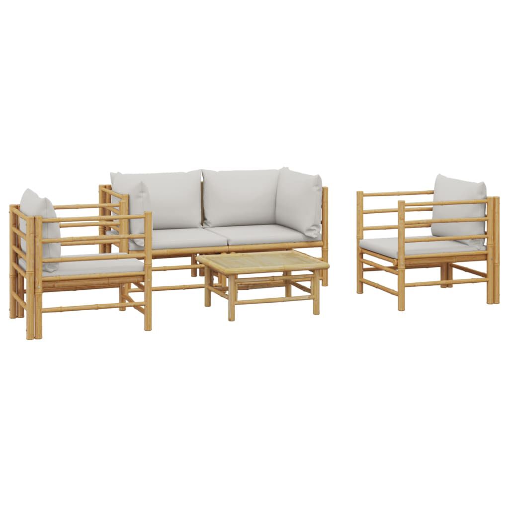 vidaXL 5 Piece Garden Lounge Set with Light Grey Cushions Bamboo