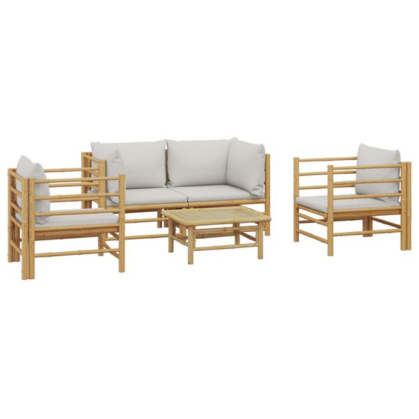 vidaXL 5 Piece Garden Lounge Set with Light Grey Cushions Bamboo
