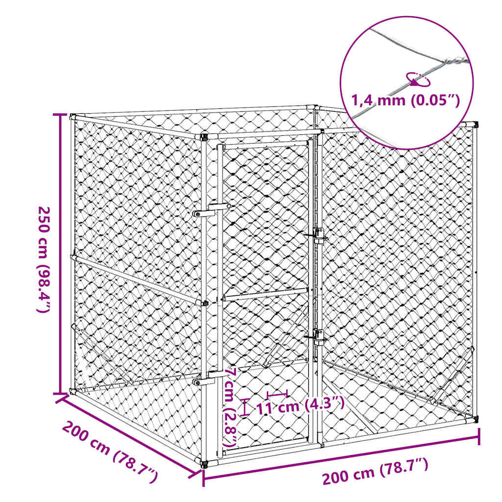 vidaXL Outdoor Dog Kennel Silver 2x2x2 m Galvanised Steel