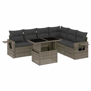 vidaXL 7 Piece Garden Sofa Set with Cushions Grey Poly Rattan
