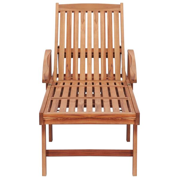 vidaXL Sun Lounger with Green Cushion Solid Teak Wood