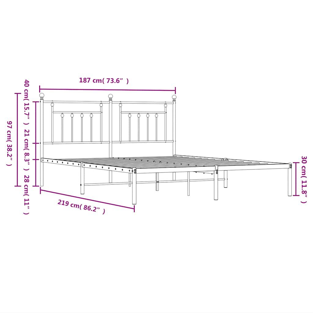 vidaXL Metal Bed Frame without Mattress with Headboard White 183x213cm