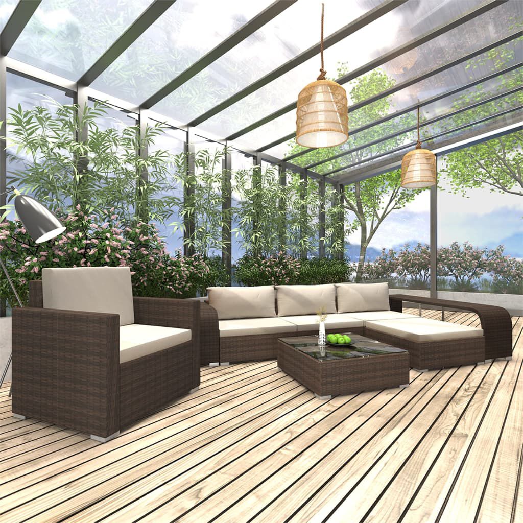 vidaXL 8 Piece Garden Lounge Set with Cushions Poly Rattan Brown