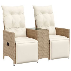 vidaXL Reclining Garden Sofa 2-Seater with Table Beige Poly Rattan