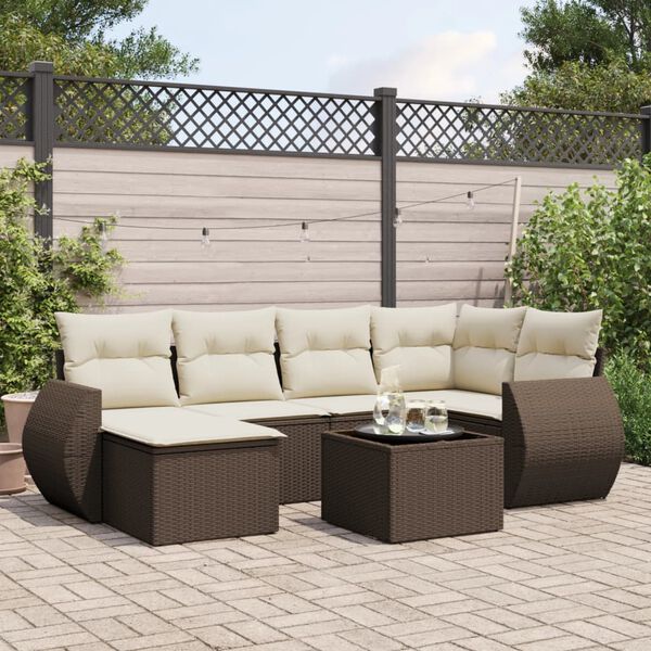 vidaXL 7 Piece Garden Sofa Set with Cushions Brown Poly Rattan