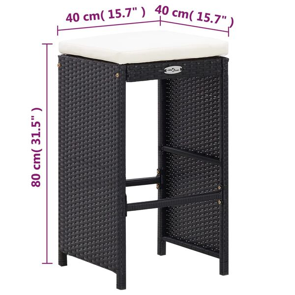 vidaXL 7 Piece Garden Bar Set with Cushions Poly Rattan Black