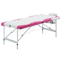 vidaXL 3-Zone Foldable Massage Table Aluminium White and Pink
