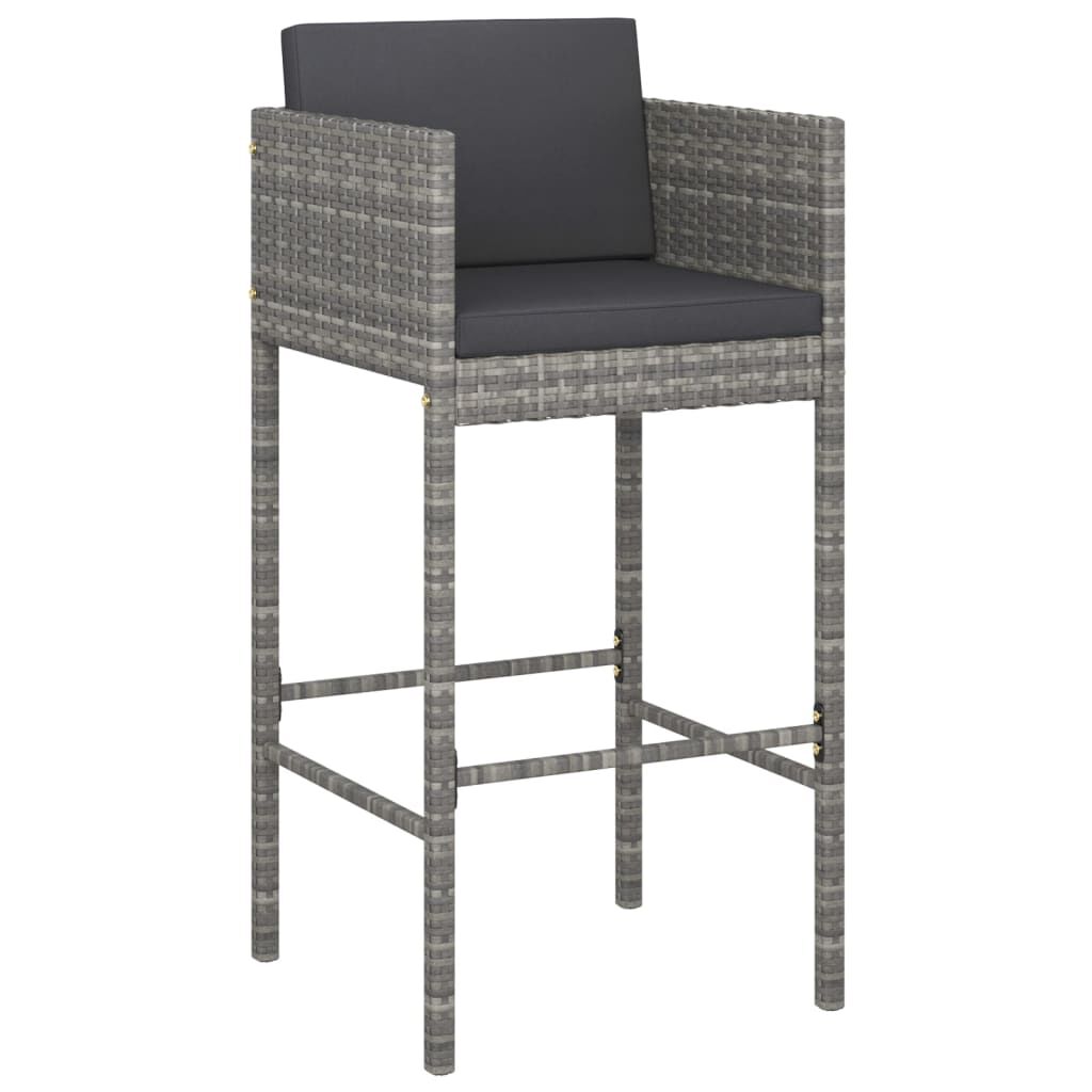 vidaXL Bar Stools 4 pcs with Cushions Grey Poly Rattan
