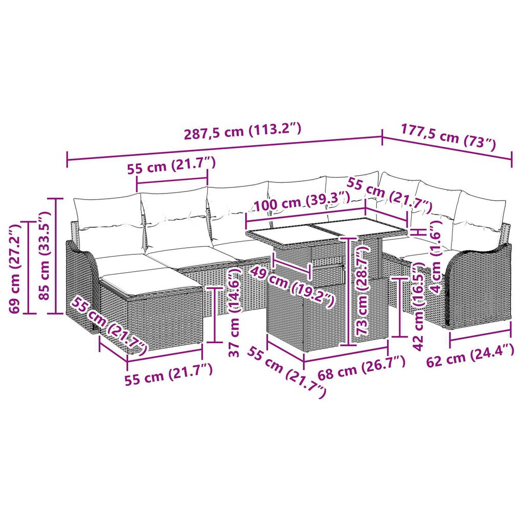 vidaXL 9 Piece Garden Sofa Set with Cushions Black Poly Rattan