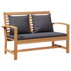 vidaXL Bench with Cushion 2 pcs Brown and Dark Grey Solid Teak Wood