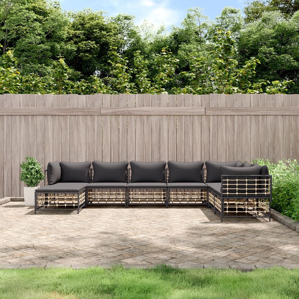 vidaXL 8 Piece Garden Lounge Set with Cushions Anthracite Poly Rattan