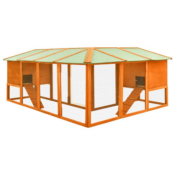 vidaXL Outdoor Rabbit Hutch with Run Brown Solid Fir Wood