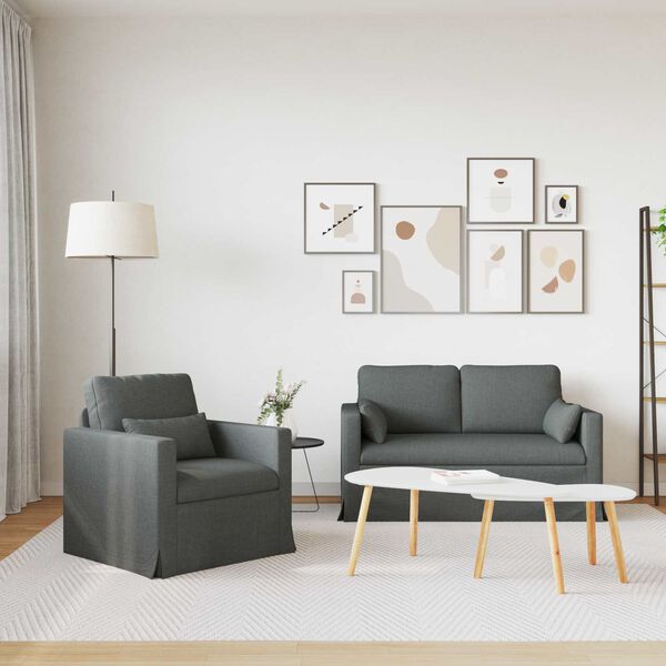 vidaXL Sofa 2 pcs Dark Grey 139 x 78 x 80 cm Fabric