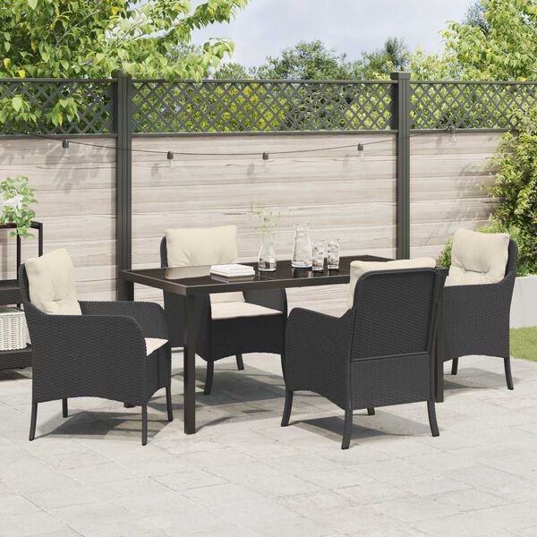 vidaXL Garden Dining Set with Cushion 5 pcs Black Poly Rattan