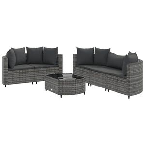 vidaXL 6 Piece Garden Sofa Set with Cushions Grey Poly Rattan