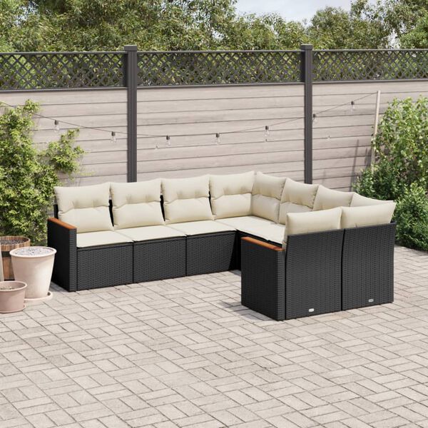 vidaXL 8 Piece Garden Sofa Set with Cushions Black Poly Rattan
