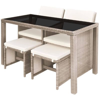 vidaXL 5 Piece Outdoor Dining Set with Cushions Poly Rattan Beige