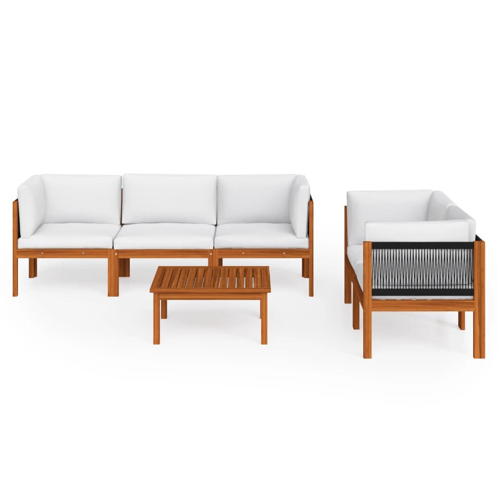 vidaXL 6 Piece Garden Lounge Set with Cushions Cream Solid Acacia Wood
