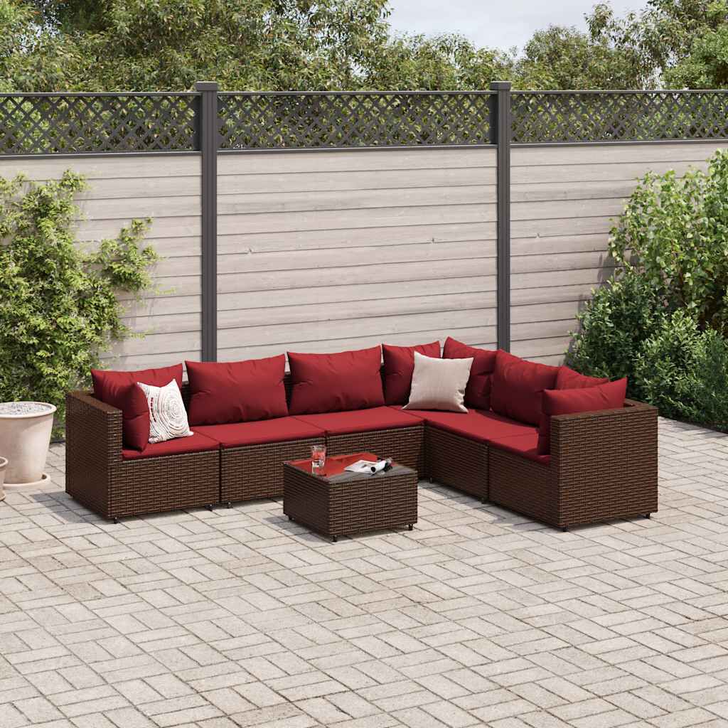 vidaXL 7 Piece Garden Lounge Set with Cushions Brown Poly Rattan