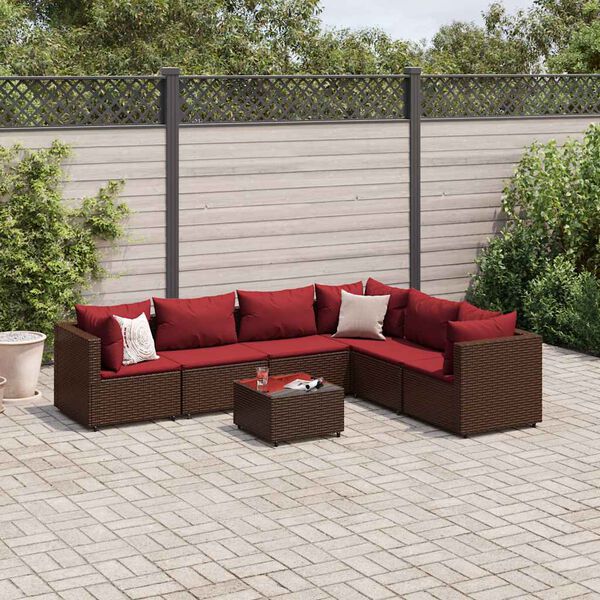 vidaXL 7 Piece Garden Lounge Set with Cushions Brown Poly Rattan