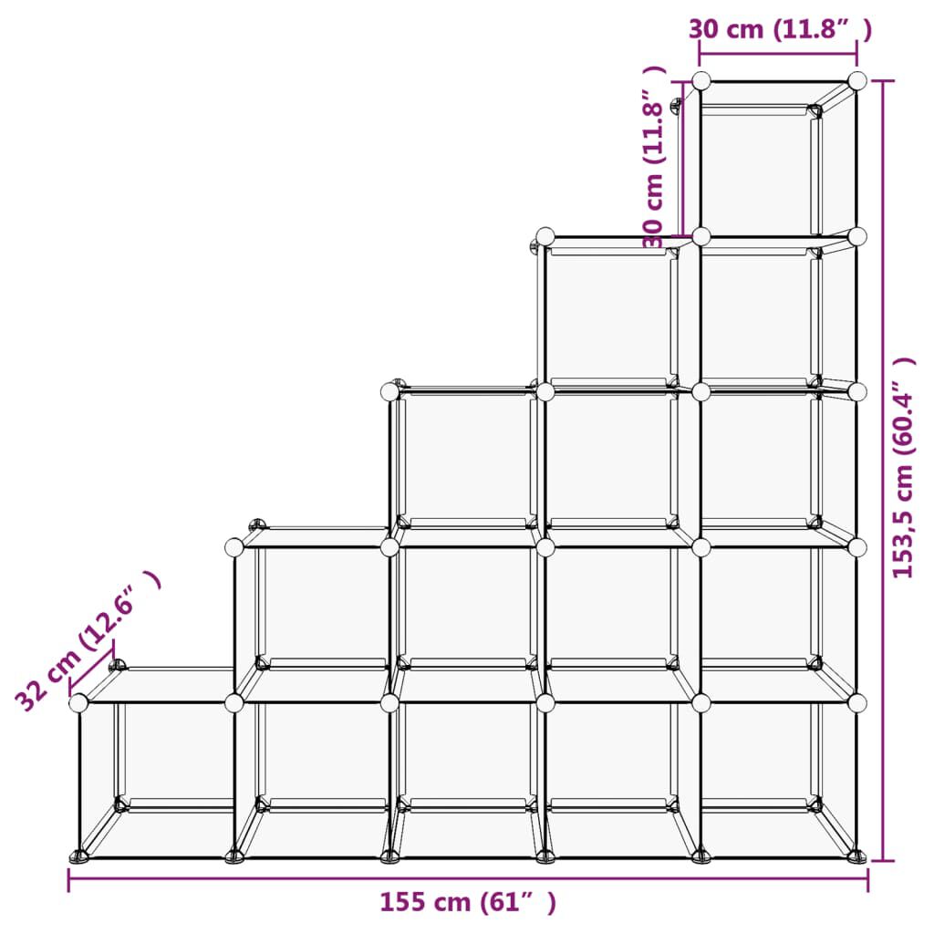 vidaXL Storage Cube Organiser with 15 Cubes Transparent PP