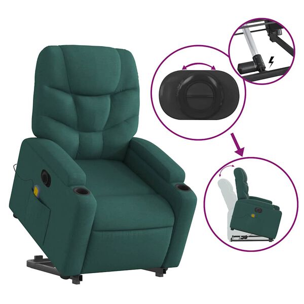 vidaXL Electric Stand up Massage Recliner Chair Dark Green Fabric