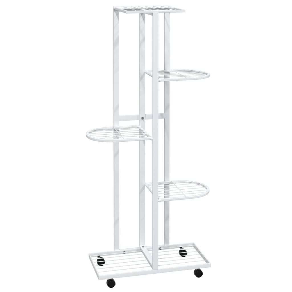 vidaXL 5-Floor Flower Stand with Wheels 44x23x100 cm White Iron