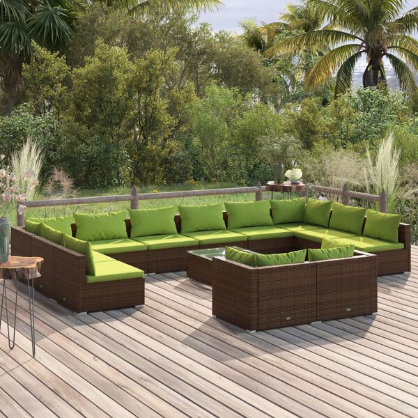 vidaXL 13 Piece Garden Lounge Set with Cushions Brown Poly Rattan